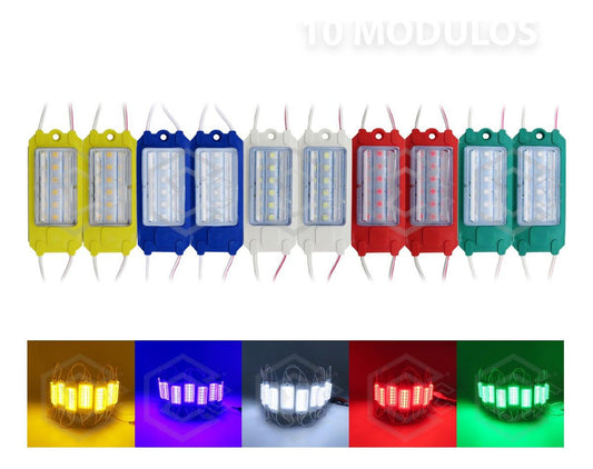 10 Módulo Rect 6led Mz-65 Alta Intensidad Color A Elegir 12v